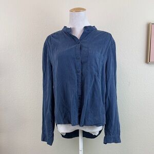 Cloth & Stone 100% Lyocell Navy Button-Up Shirt Size Medium